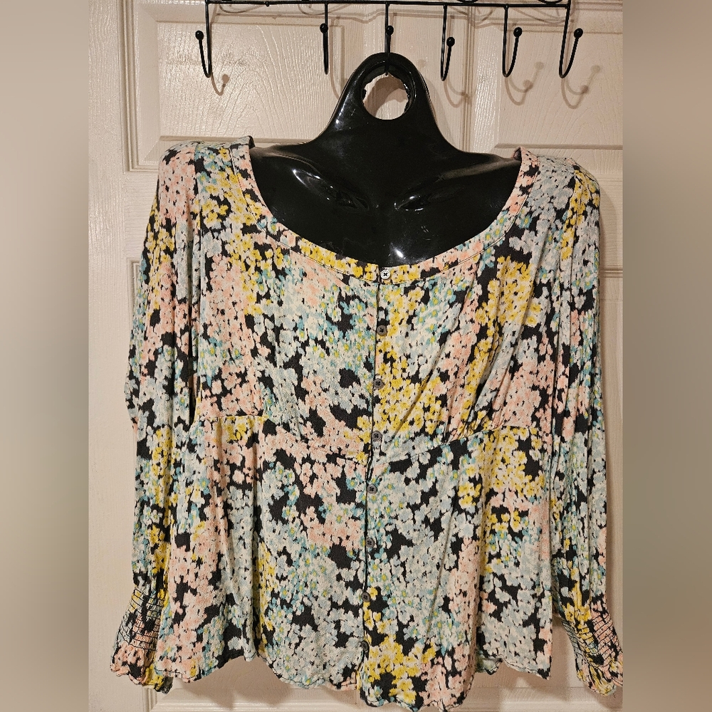 LOFT Garden Smocked Multicolor Floral Blouse